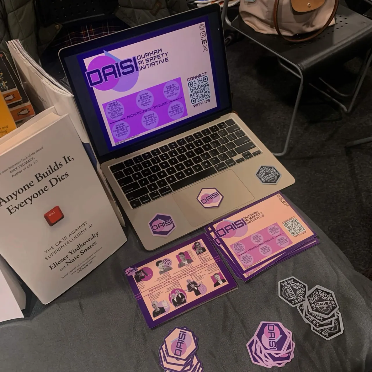 The DAISI stall at the Durham Freshers' Fair, with flyers, stickers and books